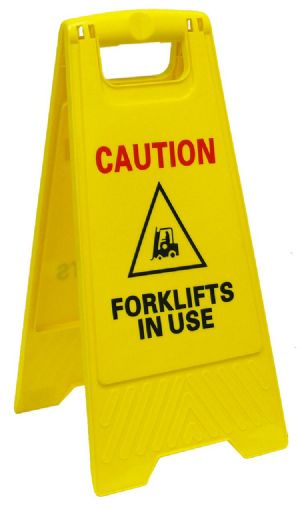 forklifts in use yellow sign
