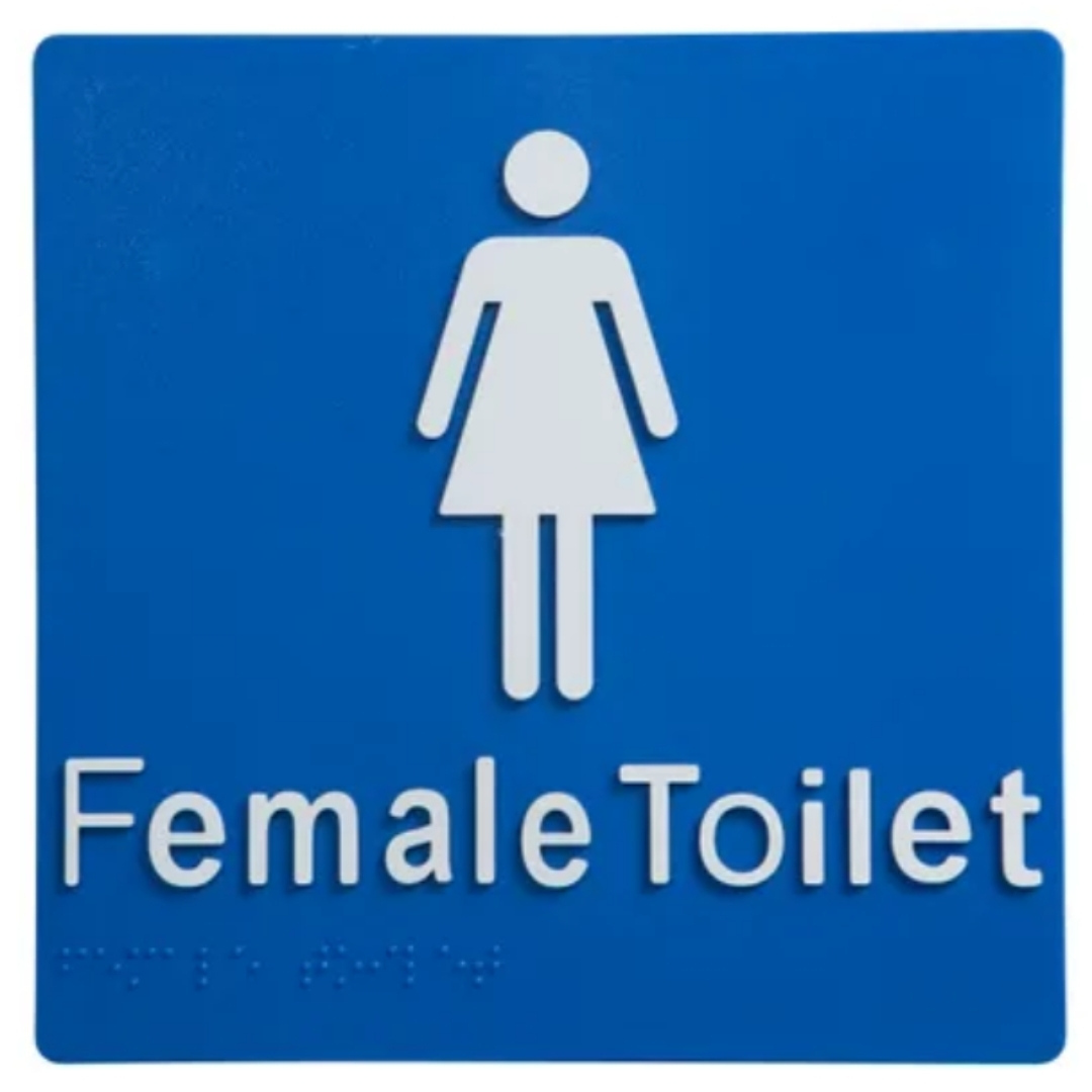 Female Toilet Braille Sign Blue and White