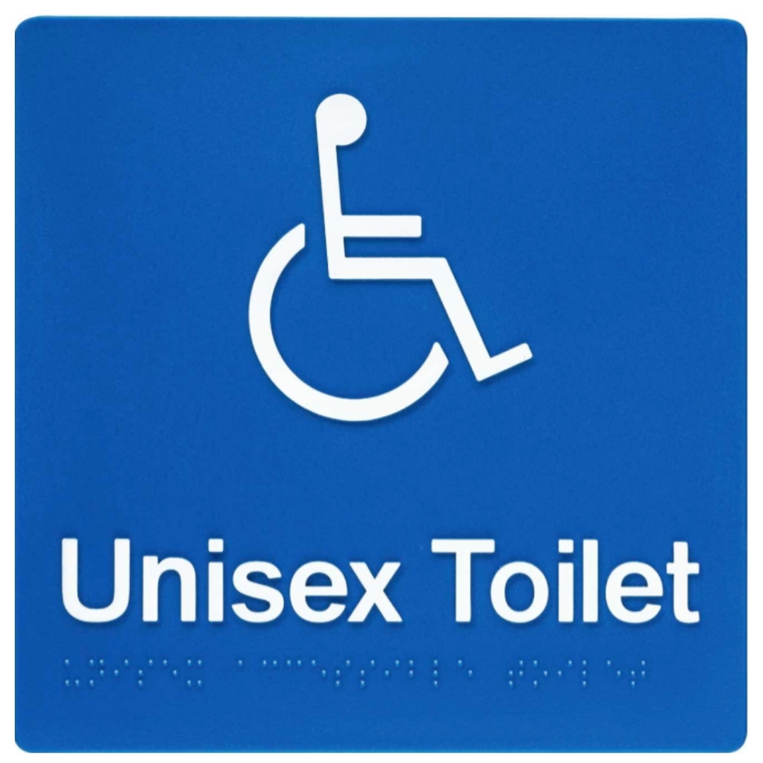 Unisex Disabled Toilet Braille Sign Blue and White