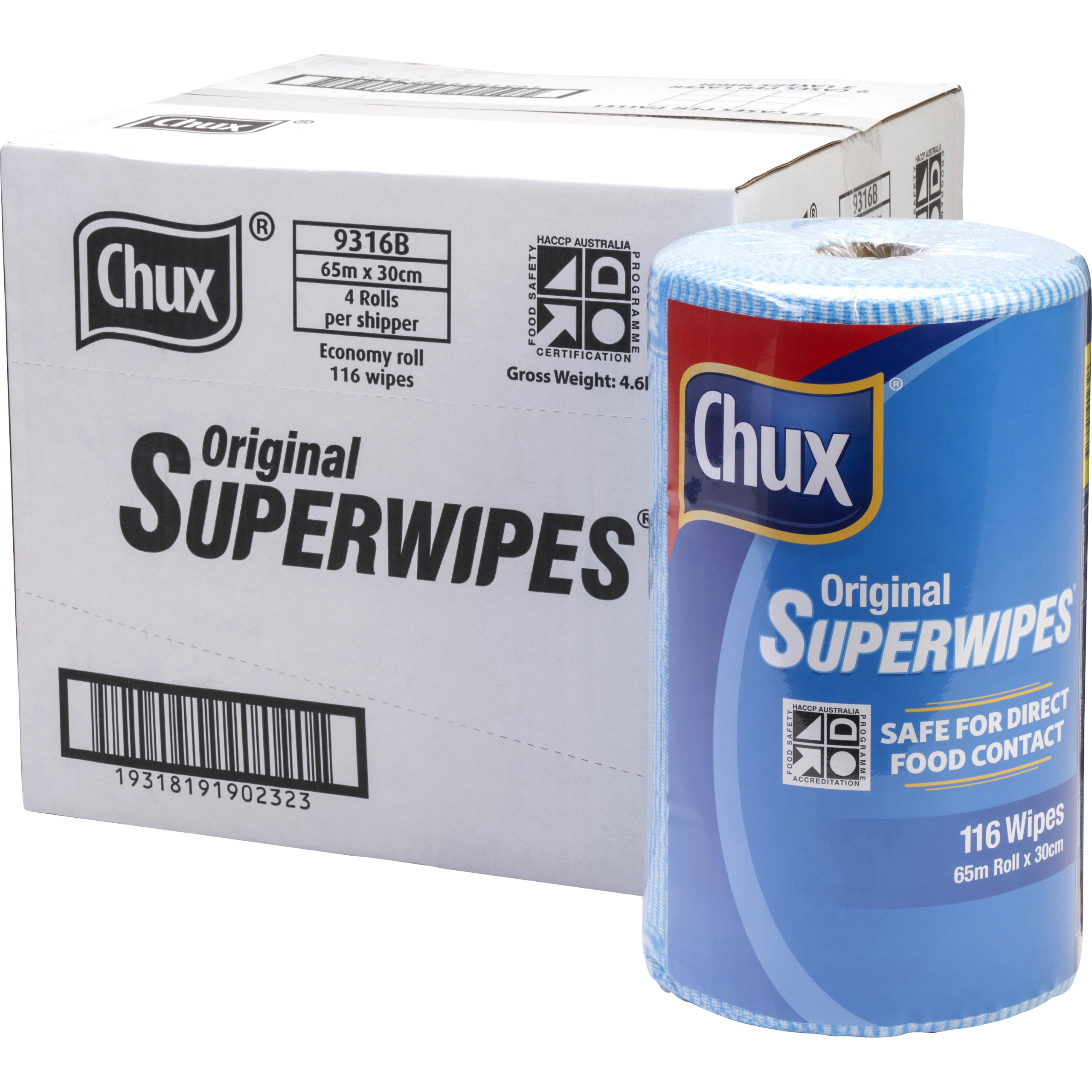 Chux Superwipes Perforated Roll 65m (116 wipes/roll) - Blue - Each