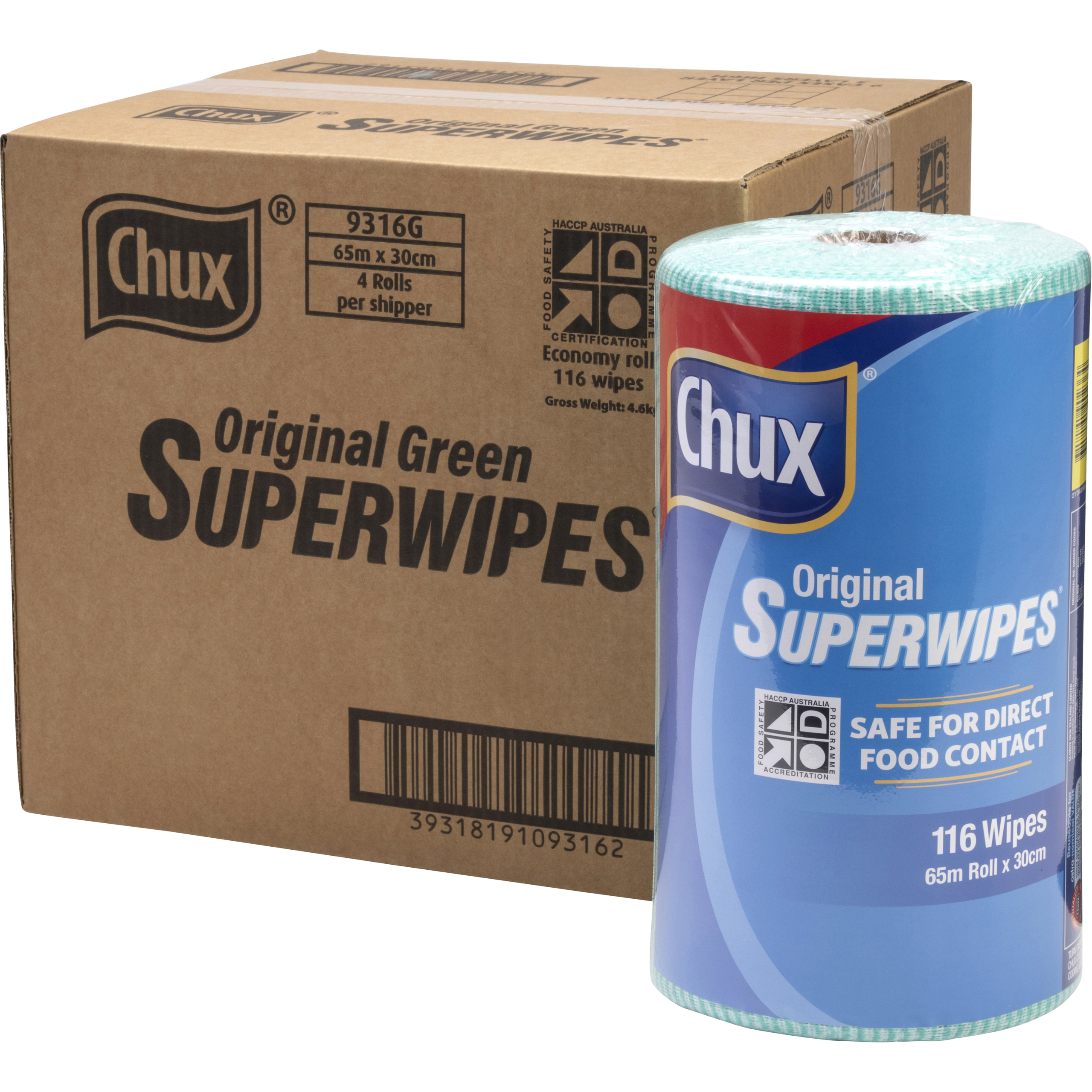 Chux Superwipes Perforated Roll 65m (116 wipes/roll) - Green - Each