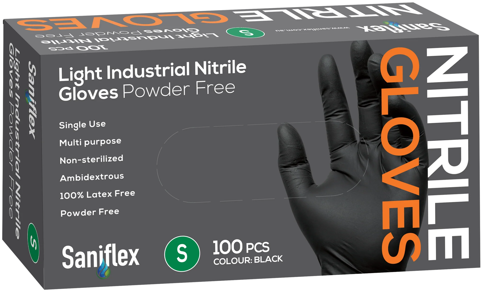 Saniflex Light Industrial Black Nitrile Gloves 100 Pack (Carton of 10 boxes)